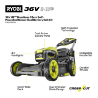 Ryobi 36V HP Brushless 53cm Self-Propelled Lawn Mower 6Ah Kit - Image 2