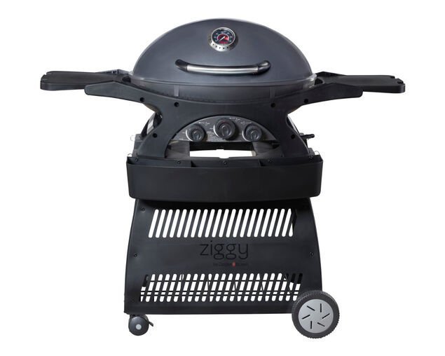 Ziggy Classic Triple Grill LPG BBQ Plus Cart Bundle - Gunmetal Grey